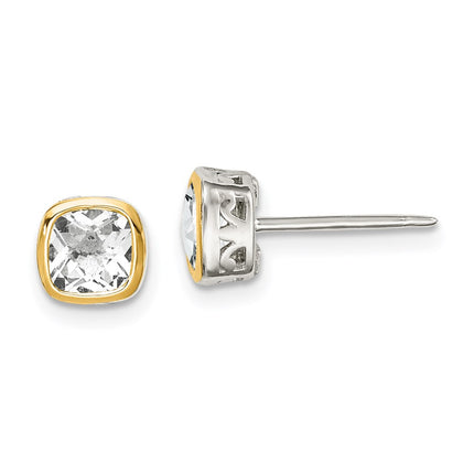 Sterling Silver w/ 14K Accent White Topaz Square Stud Earrings ,