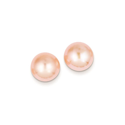 14k 10-11mm Pink Button FW Cultured Pearl Stud Post Earrings ,