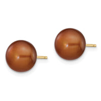 14k 8-9mm Coffee Button Freshwater Cultured Pearl Stud Post Earrings ,