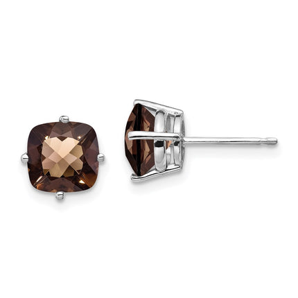 14kw 7mm Cushion Smoky Quartz Earring ,