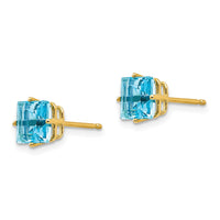 14k 6mm Princess Cut Blue Topaz Earrings ,