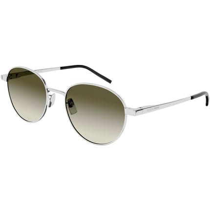 Saint Laurent Unisex Sunglasses - Silver Metal Round Frame Green Lens | SL533 014 ,