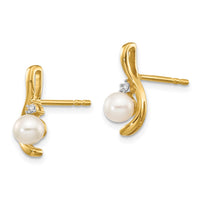 14K Diamond & FW Cultured Pearl Earrings ,