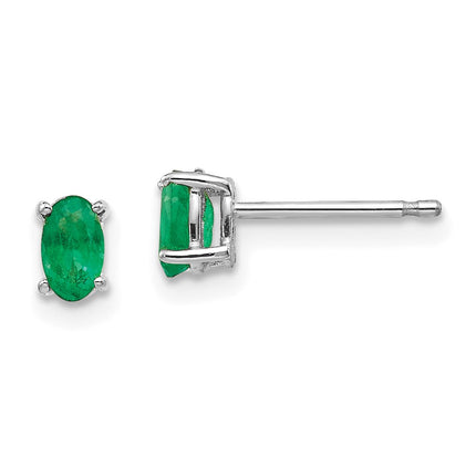 14k White Gold Emerald Earrings ,