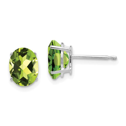 14k White Gold 8x6mm Oval Peridot Earrings ,
