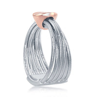 Sterling Silver 14K Rose Gold Designer CZ Bonded Ring, Size 8 ,
