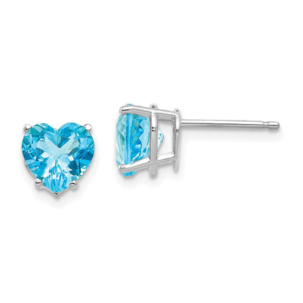 14k White Gold 7mm Heart Blue Topaz Earrings ,