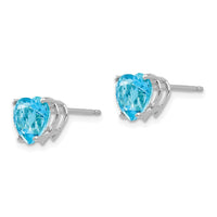 14k White Gold 7mm Heart Blue Topaz Earrings ,
