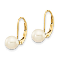 14K 6-7mm White Round Freshwater Cultured Pearl Leverback Earrings ,