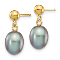 14k 7-8mm Grey Rice Freshwater Cultured Pearl Dangle Post Earrings ,