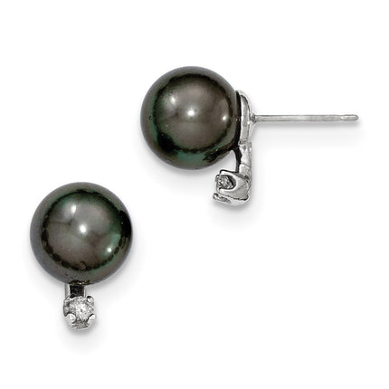 14k WG 9-10mm Round Saltwater Cultured Tahitian Pearl .10ct Dia. Post Earri ,