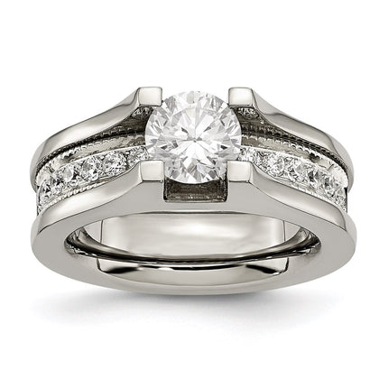 Titanium & Sterling Silver CZ Ring | TB376 ,