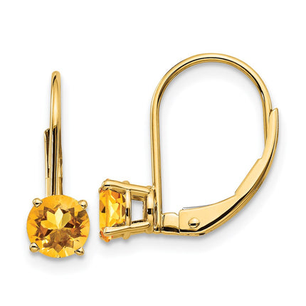 14k 5mm Citrine Leverback Earrings ,