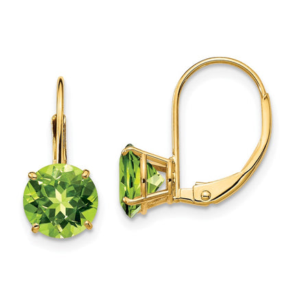 14k 7mm Peridot Leverback Earrings ,