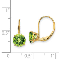 14k 7mm Peridot Leverback Earrings ,