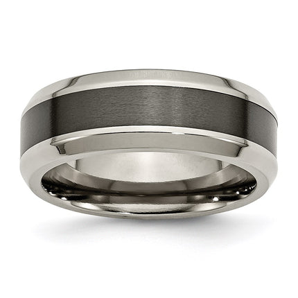 Titanium Base w/Brushed Black Ceramic Center Beveled 8mm Band | TB384 ,