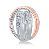 Sterling Silver Two-Tone CZ "X" Ring, Size 8 ,