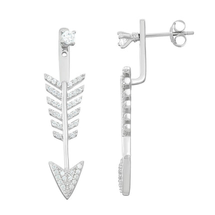Sterling Silver CZ Front With Arrow Back Earrings ,