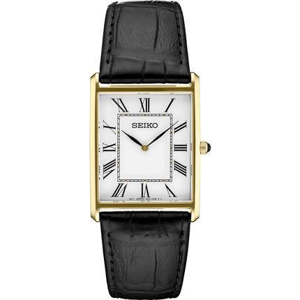 Seiko Men's Watch - Essentials Yellow Gold Case Black Leather Strap | SWR052P1 ,