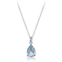 Sterling Silver Teardrop Blue Topaz Triple Prong Necklace ,