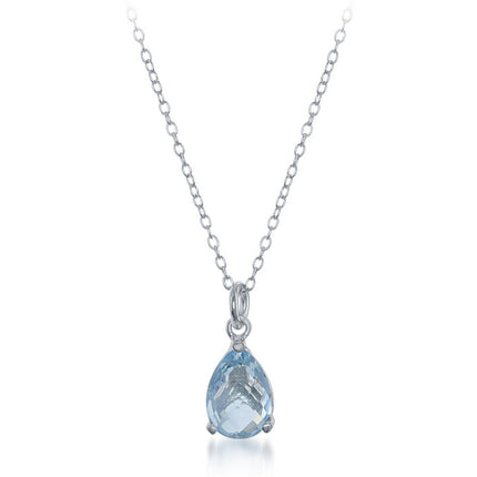 Sterling Silver Teardrop Blue Topaz Triple Prong Necklace ,