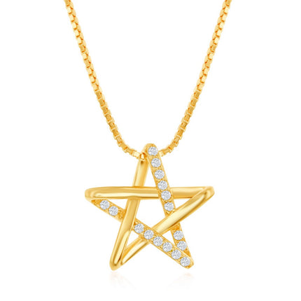 Sterling Silver Gold Plated Cubic Zirconia Star Necklace ,
