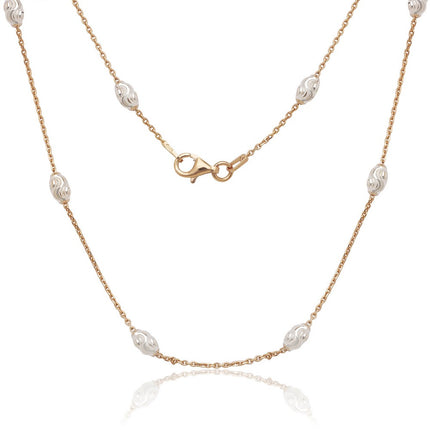 Sterling Silver Rose GP Diamond Cut Oval Moon Bead Chain, 20" ,