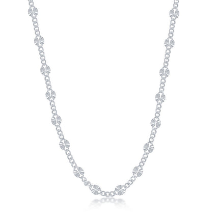 Sterling Silver Curb and Diamond-Cut Disc Chain, 24" ,