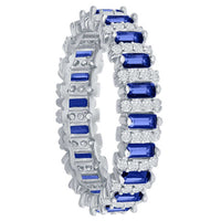 Classic Women's White and Sapphire CZ Band Ring - W-2669 ,