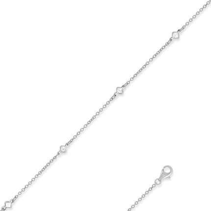 Sterling Silver Anklet with 5 Cubic Zirconia's ,