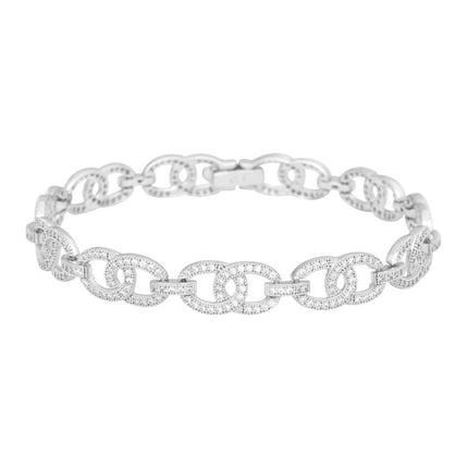 Sterling Silver Open Double Circles Linked Bracelet, 7.25" ,
