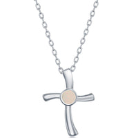 Opalata Women's Necklace and Earrings Set - Sterling Silver White Opal Cross | SET-584 ,