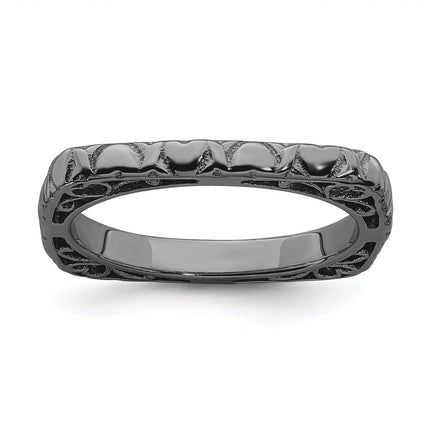 Sterling Silver Stackable Expressions Polished Black-plated Square Ring | QSK760 ,
