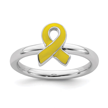 Sterling Silver Stackable Expressions Yellow Enameled Awareness Ribbon Ring | QSK941 ,