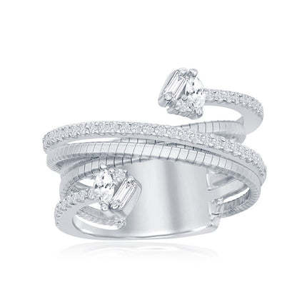 Sterling Silver Designer CZ Ring Bonded with Platinum, Size 7 ,