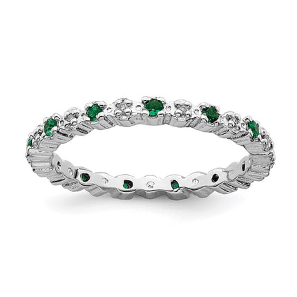 Sterling Silver Stackable Expressions Cr. Emerald & Diamond Ring | QSK536 ,
