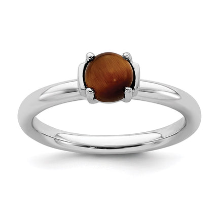 Sterling Silver Stackable Expressions Tigers Eye Rhodium-plated Ring | QSK739 ,