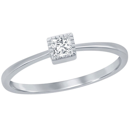 Classic Women's Sterling Silver Square CZ Ring - W-2752 ,