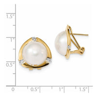 14k 12-13mm White Saltwater Mabe Pearl .06ct Diamond Omega Back Earrings ,