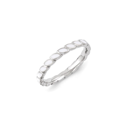 Sterling Silver Stackable Expressions White Enameled Ring | QSK1382 ,