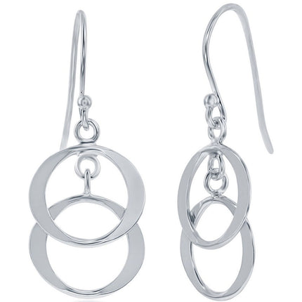 Classic Women's Earrings - Silver Double Dangling Circles French Wire Closure | A-2197 ,