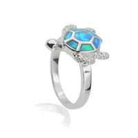 Sterling Silver Blue Inlay Opal Turtle Ring ,