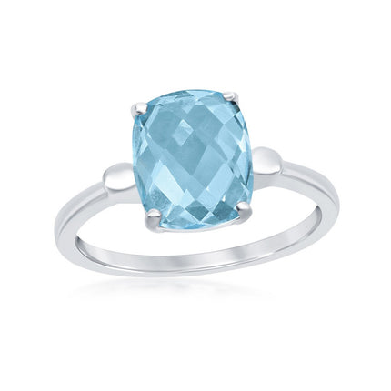Sterling Silver Four-Prong Checkered 3.85cttw Blue Topaz Ring - W-2147 ,