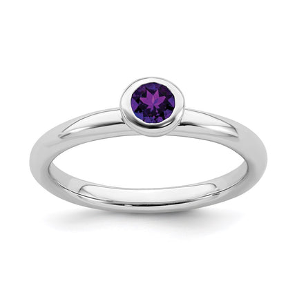 Sterling Silver Stackable Expressions Low 4mm Round Amethyst Ring | QSK497 ,