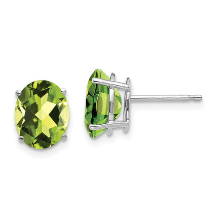 14k White Gold 9x7mm Oval Peridot Earrings ,