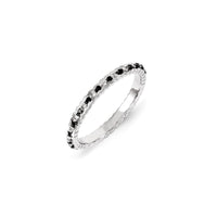 Sterling Silver Rhodium Plated Black & White Diamond Stackable Ring | QSK1076 ,
