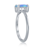 Sterling Silver Square Blue Opal Beaded Band Ring - W-2527 ,