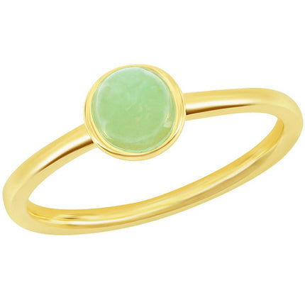 Classic Unisex Gold Plated 5mm Round Jade Ring - W-2842 ,