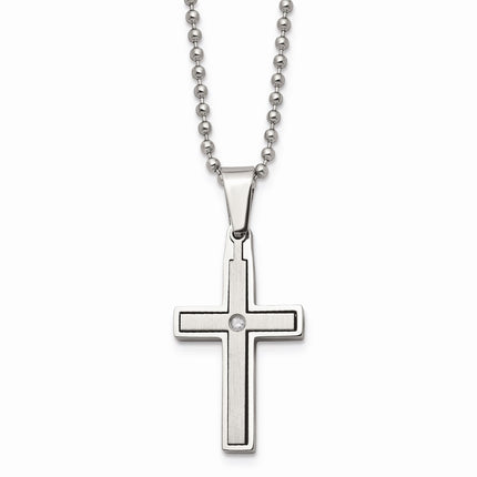 Stainless Steel Diamond Accent Cross Necklace ,