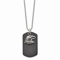 Stainless Steel Polished and Antiqued Eagle and Leather Necklace ,